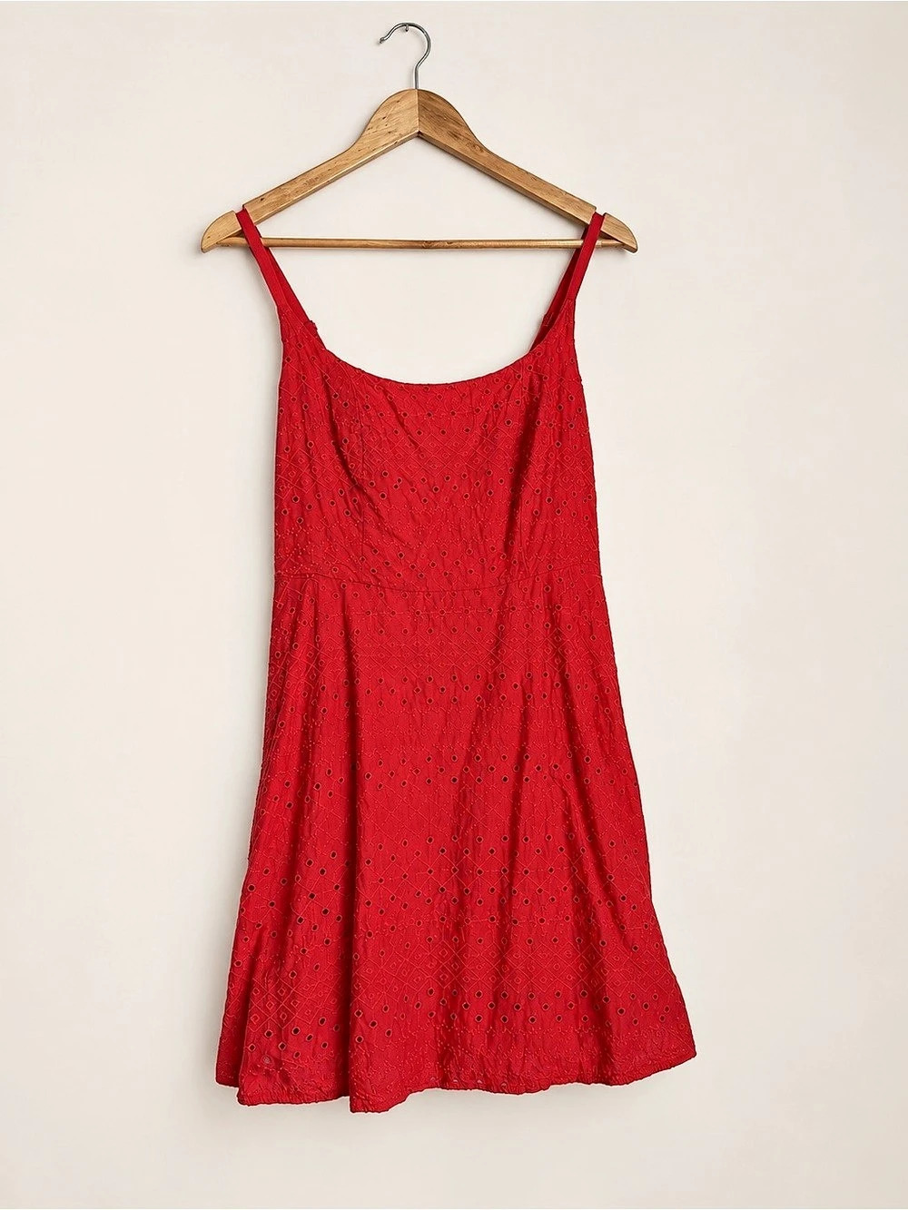 Old Navy Red Eyelet Fit & Flare Cami Mini Dress Size M